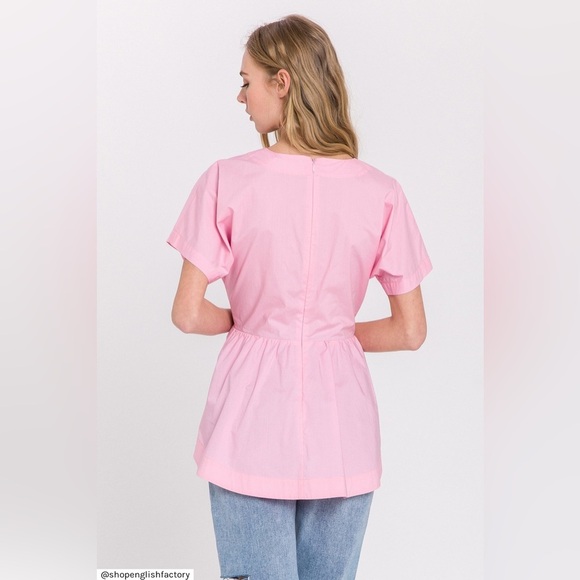 English Factory Pink Front Tie Poplin Peplum Top Size‎ Medium - Picture 2 of 10